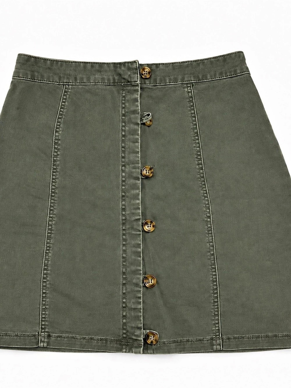 Listicle Olive Green Button-Front Denim Mini Skirt